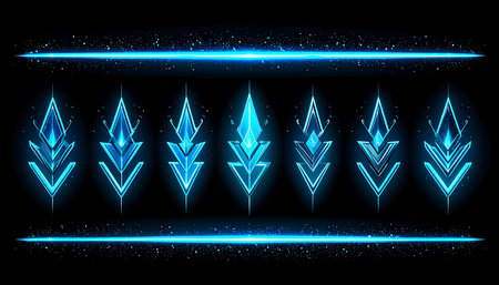 Neon arrows set on dark background. Vector illustration. Eps 10の素材
