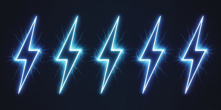 Set of electric lightning bolt on a dark background. Vector illustration.の素材
