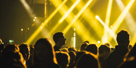 Crowd at concert - Blurred background with bokeh lightsの素材