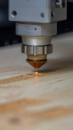 The CNC milling machine cutting the wood with the sparking lightの素材