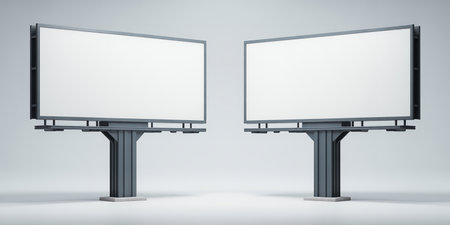 Blank billboard isolated on white background. 3D rendering. Mock up.の素材