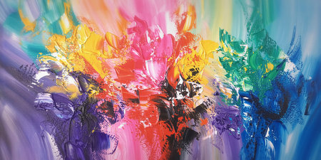 Abstract colorful background with brush strokes and splashes. Multicolored background.の素材