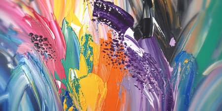Colorful paint splashes as abstract background, closeup of photoの素材