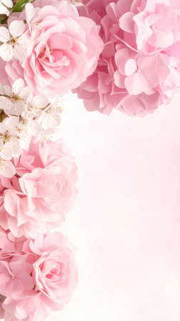 pink and white flowers on a pink background with space for textの素材