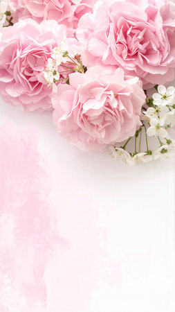 Bouquet of pink flowers on a white background with copy spaceの素材