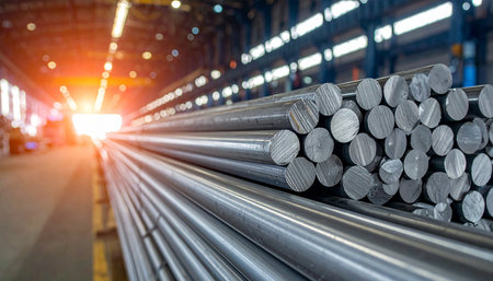 Metal profile roll in the warehouse. Industrial background of metal profile roll.の素材