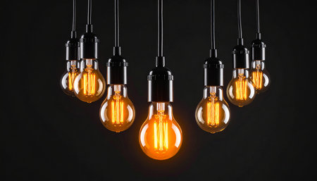 Vintage edison light bulbs on black background. 3D renderingの素材