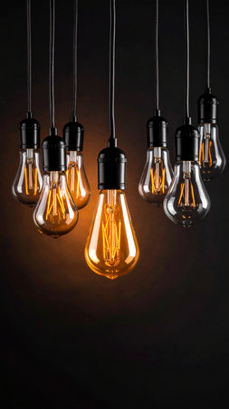 Vintage light bulbs on dark background. Idea and creativity concept.の素材