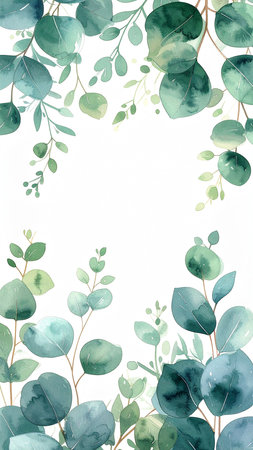 Eucalyptus and eucalyptus watercolor background.の素材