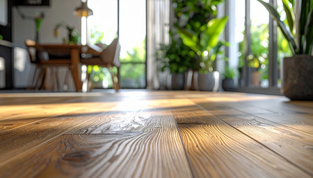 Wooden floor in the living room with blur background and copy spaceの素材
