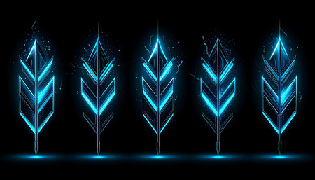 Neon set of wheat ears. Glowing wheat ears. Vector illustration.の素材