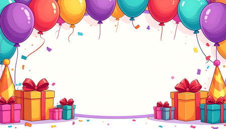 Background template design with balloons and gift boxes in blue and pink illustrationの素材
