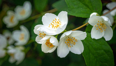 White flowers of jasmine. The branch delicate spring flowers.の素材