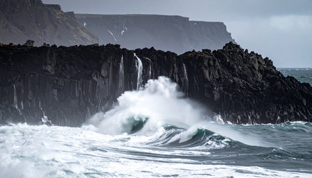 Stormy Atlantic Ocean in Iceland, Europe. Epic seascape. Beauty world.の素材