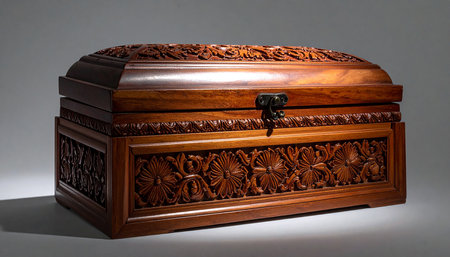Wooden casket with a pattern in the shape of a heartの素材