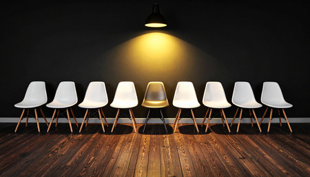 Chairs in a room with a light spot - 3D renderの素材
