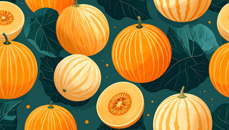 Seamless pattern with ripe melons. Vector illustration in cartoon style.の素材