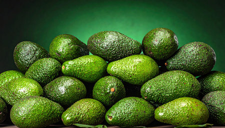 Ripe avocados on a green background. Close-up.の素材
