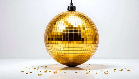 Disco ball on a white background. 3D illustration. Copy space.の素材