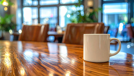Coffee cup in coffee shop blur background with bokeh image.の素材