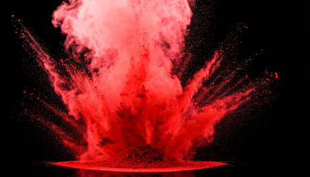 Explosion of red powder on black background. Abstract 3d illustrationの素材