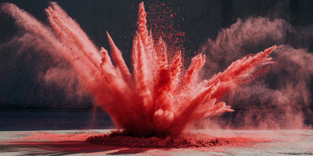Explosion of red paint on the ground. 3d rendering.の素材