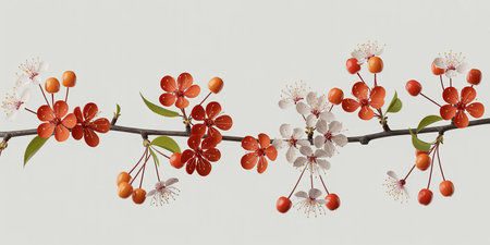 Cherry blossom branch isolated on white background with clipping path.の素材