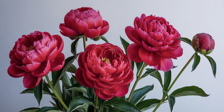 Bouquet of red peonies on a white background, close-upの素材