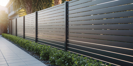 Fence in the garden with sunlight in the morning, stock photoの素材