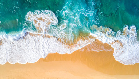 Aerial view of beautiful tropical beach and sea wave - Boost up color Processingの素材
