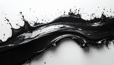 Black and white paint splashes isolated on white background. Top view.の素材