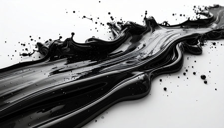 Black paint splashes isolated on white background. 3d render illustrationの素材