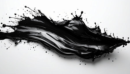 Black paint splash isolated on white background. 3d render illustration.の素材