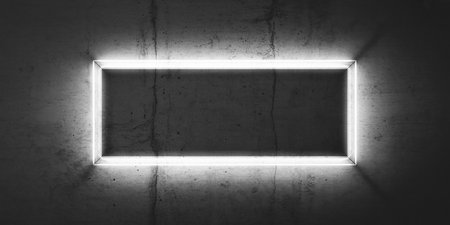 Neon light on concrete wall background. 3d rendering illustration.の素材