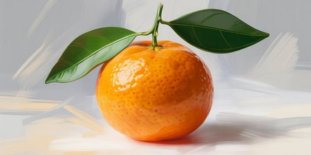 Tangerine with leaves on a white background. 3d renderingの素材
