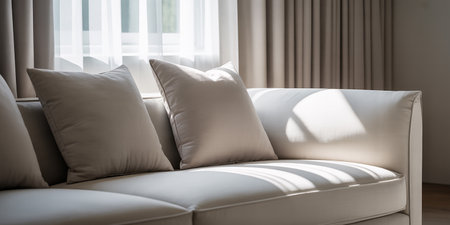 modern living room with white sofa and pillows, interior design conceptの素材