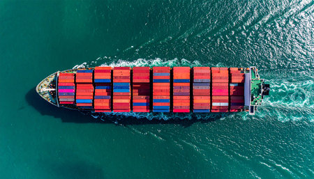 Aerial view of container ship in sea for Logistic Import Export backgroundの素材