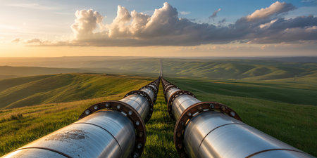 Pipeline in Tuscany, Italy, at sunset.の素材