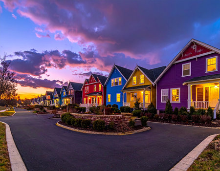 Colorful houses in a row at sunset in St. Augustine, Florida.の素材