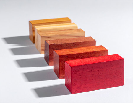 Wooden blocks on a white background. The concept of career growthの素材