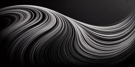 Abstract black and white curved lines on a black background. 3d renderingの素材