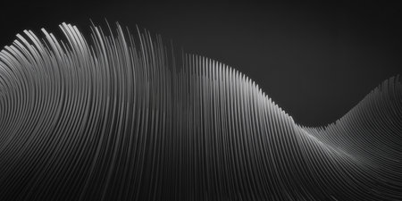 3d rendering of abstract wavy lines in black and white colorsの素材