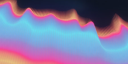 abstract 3d rendering of colorful sound waves on a dark backgroundの素材