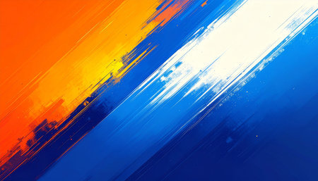 Abstract background with brush strokes in blue, orange and yellow colors.の素材