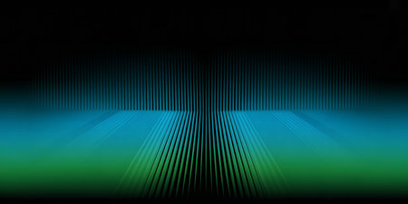 Abstract blue and green stripes on black background. Futuristic technology style.の素材
