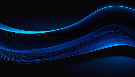 Abstract blue wave on black background. Vector illustration for your design.の素材