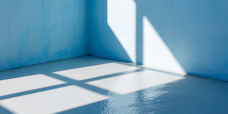 Empty room with blue wall and white floor. 3d rendering.の素材