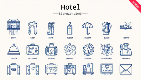 Hotel thin line icons set. Outline vector symbol collection.の素材