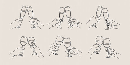 Set of hand holding glasses of wine. Vector illustration in sketch style.の素材