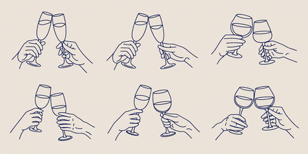 Set of hand holding glasses of wine. Vector illustration in sketch style.の素材